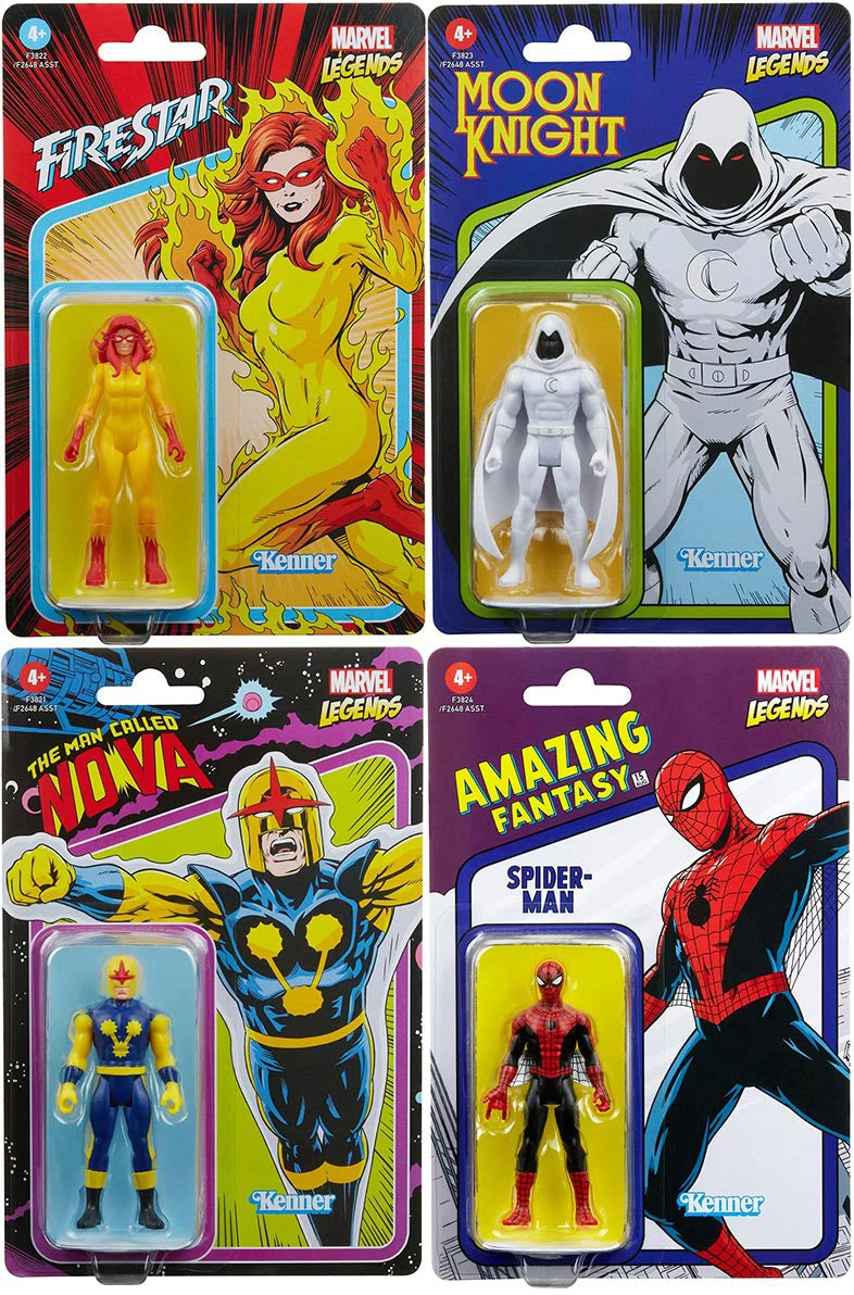 Marvel Legends Retro 3.75 Inch Action Figure Wave 7 - Set Of 4 (Nova - Spider-Man - Moon Knight - Firestar) 3 Marvel Legends Retro 3.75 Inch Action Figure Wave 7 - Set Of 4 (Nova - Spider-Man - Moon Knight - Firestar)